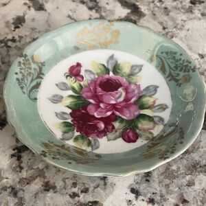 Floral Decorative Plate with Gold Accents